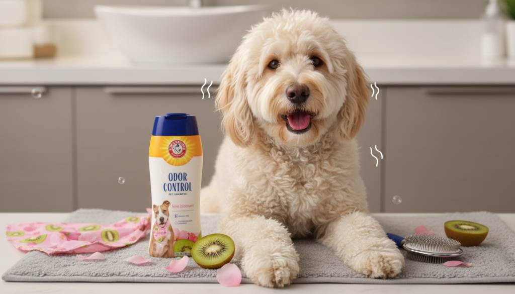fluffy dog with a fresh scent after using odor-fighting shampoo