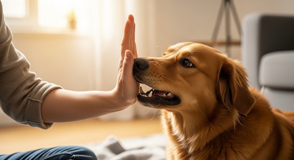 Dog showing warning signs before biting
