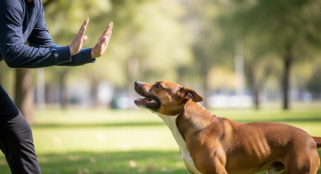 Using a backpack as a barrier against a dog