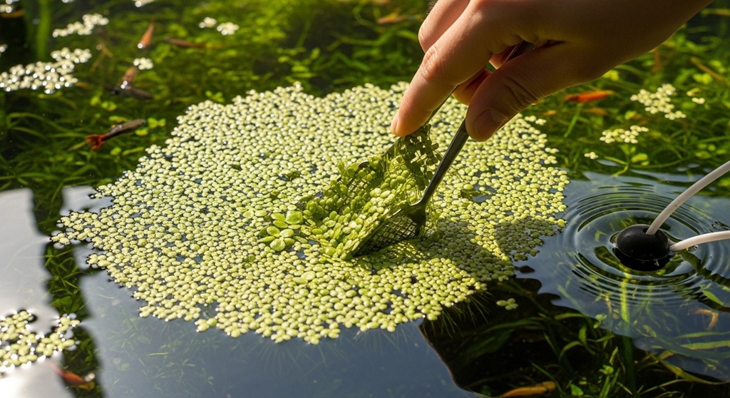 Aquarium floating plant ring control setup