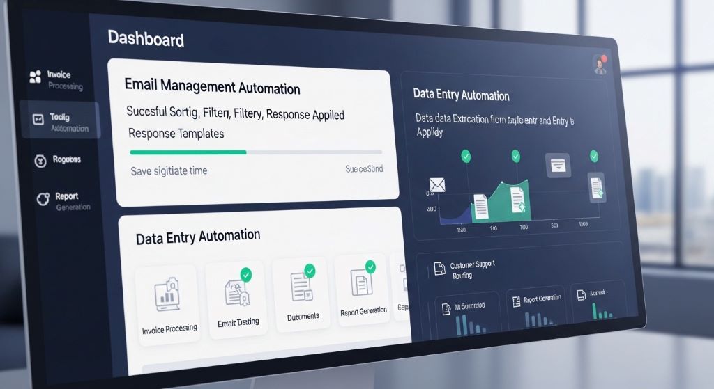 Dashboard showing automated workflows running in background saving time on email management and data entry tasks