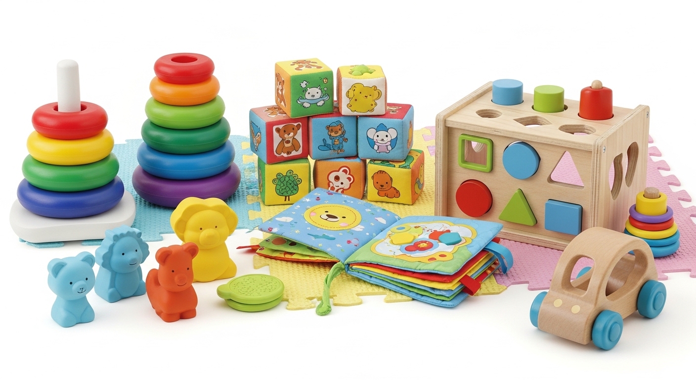 educational toddler starter toys including shape sorter and blocks