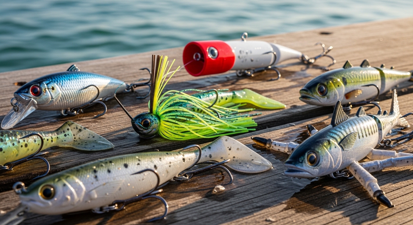 top artificial saltwater fishing lures including paddle tails and jigs