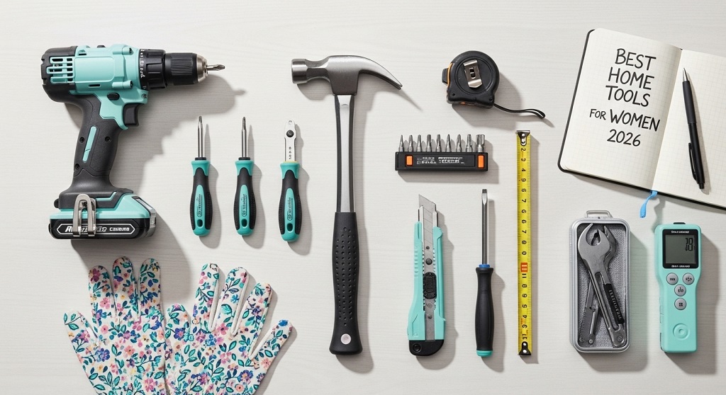 Woman using cordless drill for home repair project