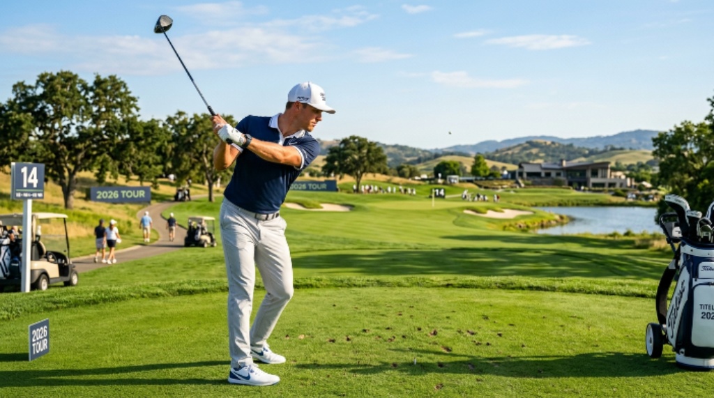 Golfer wearing a white trendy golf cap on a sunny course in 2026