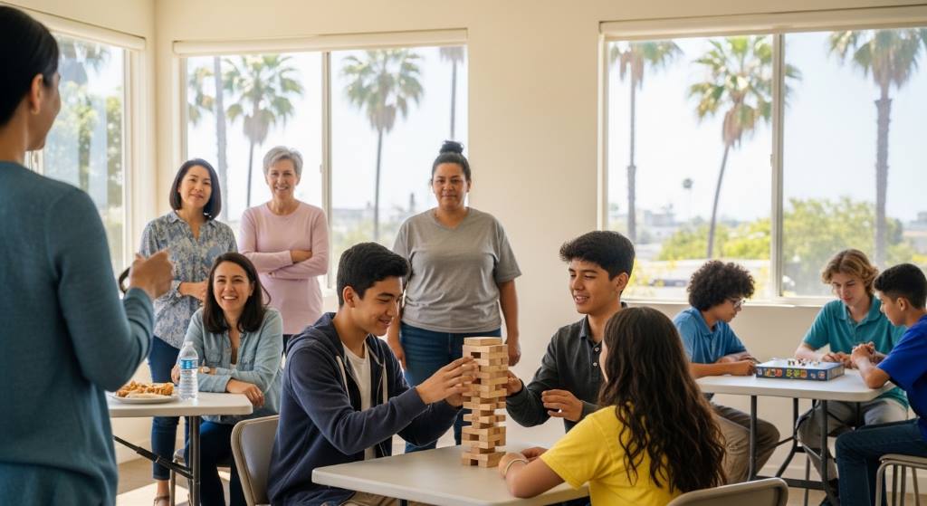 Mother helping student manage academic pressure at home