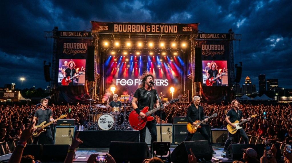 Foo Fighters performing on stage at Bourbon and Beyond 2026 Louisville