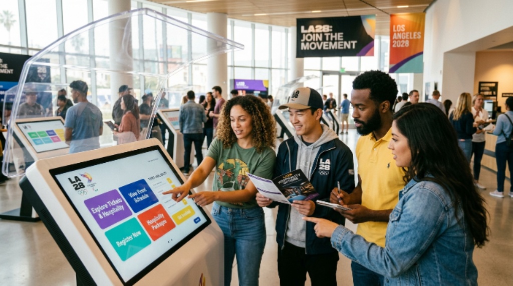 Fans exploring LA28 Olympic ticket options, hospitality packages, registration, and event schedule