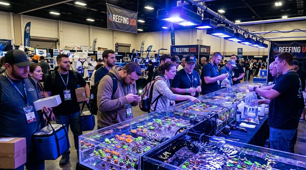 VIP early access ticket holders shopping for rare corals at Reefing USA event